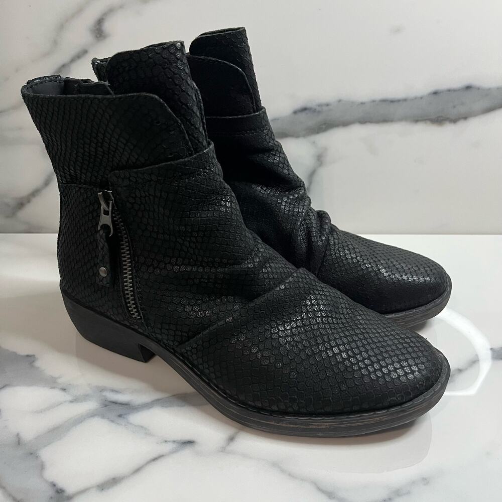 OTBT Women's Minimalist Black Leather Reptile Yorkel Boots Sz 7 Boho Festival